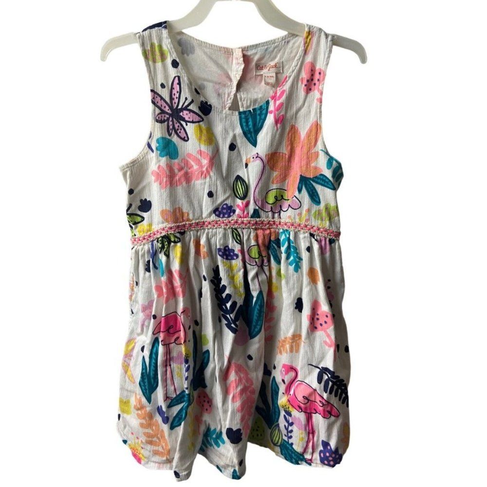 Cat & Jack Girls PInk Flamingo Fit & Flair Sleeves Knee Length Dress Size 6